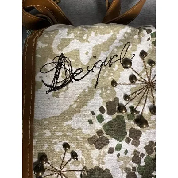 Desigual Canvas Crossbody Bag Floral Embellished Brown Leather Strap Trim Spain - Picture 11 of 16